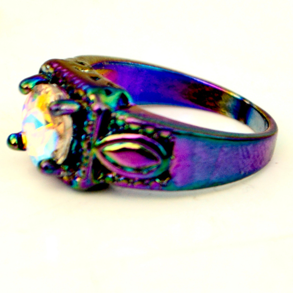 AB Aurora Crystal 18KT Rainbow GF Ring size 8 - Picture 2 of 4